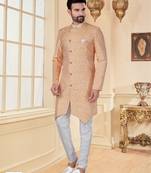 Peach    havy jackard with full emroidery work mens indo western sherwani