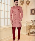 Pink peach havy jackard with jari work mens indo western sherwani