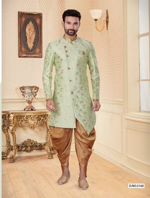 C green havy jackard with full emroidery work mens indo western sherwani 1