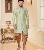 C green havy jackard with full emroidery work mens indo western sherwani