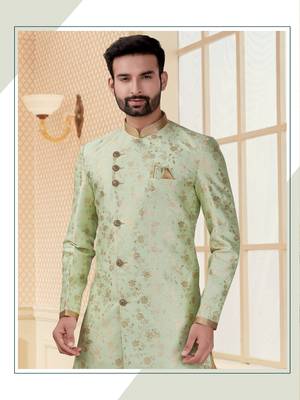 C green havy jackard with full emroidery work mens indo western sherwani 2