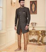 Black havy jackard with full emroidery work mens indo western sherwani