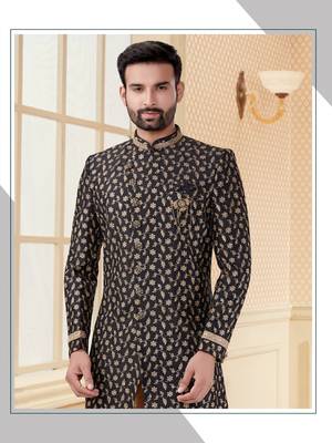 Black havy jackard with full emroidery work mens indo western sherwani 2