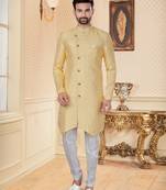 Lemon havy jackard with full emroidery work mens indo western sherwani