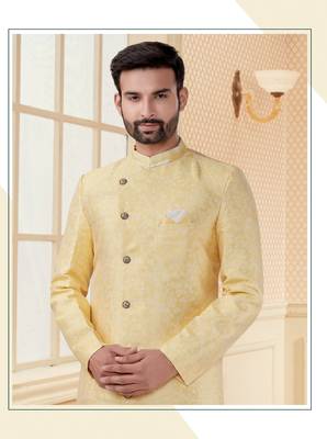 Lemon havy jackard with full emroidery work mens indo western sherwani 2