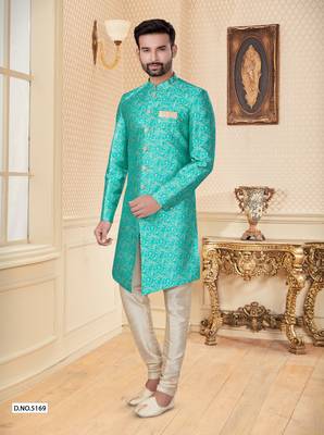 C. green havy jackard with full emroidery work mens indo western sherwani 1