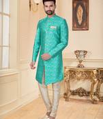 C. green havy jackard with full emroidery work mens indo western sherwani