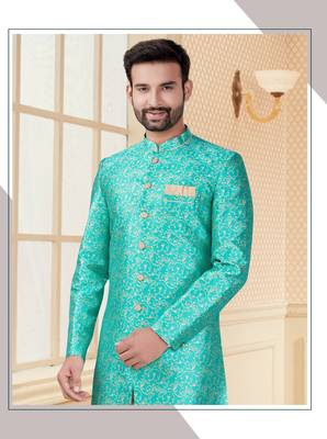 C. green havy jackard with full emroidery work mens indo western sherwani 2