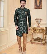Bottal green havy jackard with jari work mens indo western sherwani