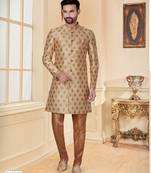 Gold  jackard emroidery work booti mens indo western sherwani