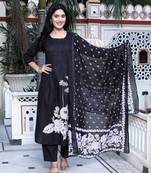  womens black pintucks detailing straight kurta and palazzo with dupatta set