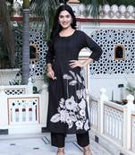  womens black floral printed straight kurta with palazzo