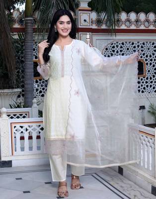  womens organza cotton chikankari embroidered with purple sequence work jaipuri suit set 1