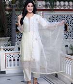  womens organza cotton chikankari embroidered with purple sequence work jaipuri suit set