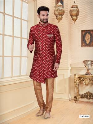 Maroon havy jackard with full emroidery jari work mens indo western sherwani 1