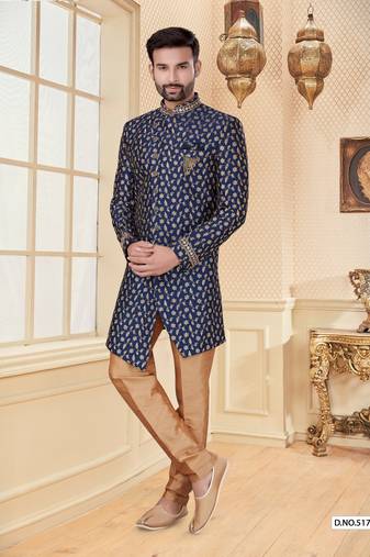 Nevy blue havy jackard with full emroidery jari work mens indo western sherwani