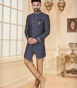 Nevy blue havy jackard with full emroidery jari work mens indo western sherwani