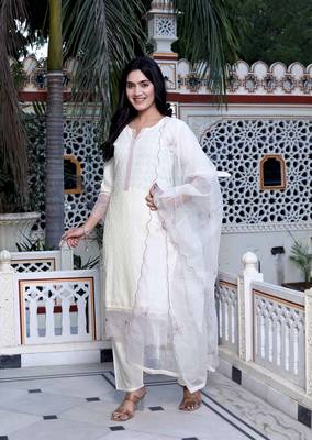  womens organza cotton chikankari embroidered with purple sequence work jaipuri suit set 4