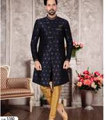 Nevy blue havy jackard with zari work mens indo western sherwani