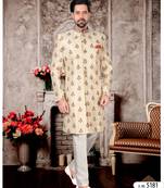 Cream havy jackard with full emroidery hand zari work mens indo western sherwani