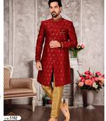 Maroon havy jackard with zari work mens indo western sherwani