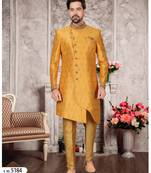 Gold havy jackard with zari work & hand work mens indo western sherwani