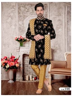 Black velvet with full amroidery ,hand work mens indo western sherwani 1