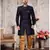 Nevy blue brocade silk mens indo western sherwani