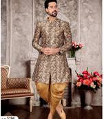 Coffee to creem jackard digital printed  mens indo western sherwani