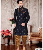 avy Blue Jacquard Indo Western Sherwani with Hand Zari Embroidery