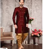 Dark maroon brocade silk mens indo western sherwani