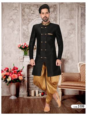 Black brocade silk mens indo western sherwani 1
