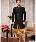 Black brocade silk mens indo western sherwani