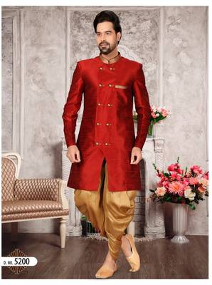 Maroon brocade silk mens indo western sherwani 1