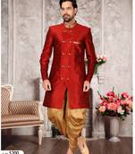 Maroon brocade silk mens indo western sherwani