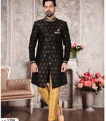 Black havy jackard with zari work & hand work mens indo western sherwani