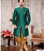 Rama green havy jackard with full emroidery hand zari work mens indo western sherwani