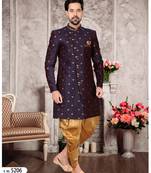 Nevy blue havy jackard with zari work & hand work mens indo western sherwani