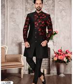 Black jackard digital printed silk mens indo western sherwani