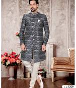 Mix colour jackard digital printed with hand work mens indo western sherwani