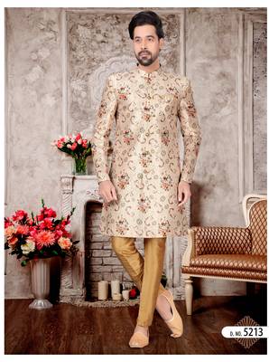 Mix colour jackard digital printed silk mens indo western sherwani 1