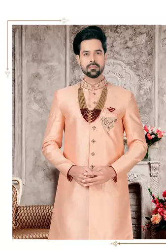 Mix colour jackard digital printed silk mens indo western sherwani