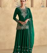 Green embroidered secquins chinon silk palazzo straight Full Stitched Suit