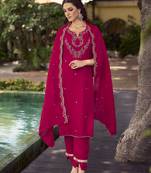Pink embroidered handwork shimmer vichitra pant straight Full Stitched Suit