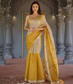 Marblehead gold mul cotton tissue saree