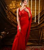 Charm red sequence mul cotton saree