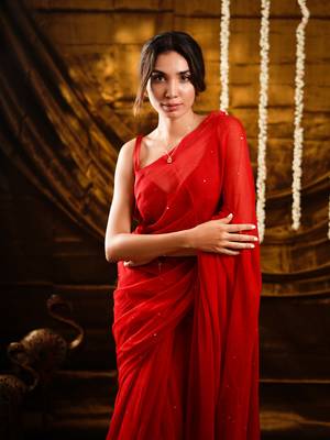 Charm red sequence mul cotton saree 2