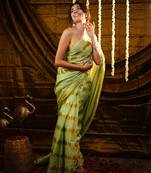 Pista green golden zari stripped mul cotton saree