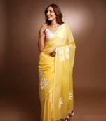 Handpainted cotton saree - heartbeat