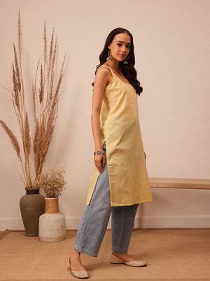 Hand Embroidered Fawn Georgette Lucknowi Chikankari Indian Women Kurta With Slip 7